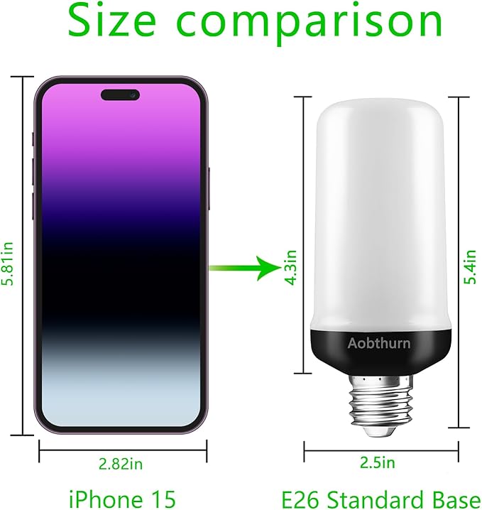 Flame Light Bulbs, 4 Modes LED Flame Effect Light Bulb, E26 Base Flickering Light Bulb with Gravity Sensor,Flickering Light Bulbs Halloween Home Party (Green-2 Pack), AF240301A