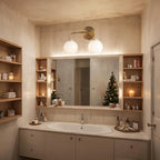 Minimalist Aged Brass Metal Finish Glass Globe Double Wall Sconce, 17 Inch Hand-Polished Vanity Light with Milky Glass Shade Over Mirror, Wall Light for Hallway, Bathroom (Milk Glass-Brass)