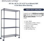 60"x18"x72" Prime Heavy Duty Black 4-Tier Wire Shelving NSF 3200 LBS MAX Capacity Storage Rack for Commercial, Hospital, School, Garage, and Kitchen Uses (with Wheels)