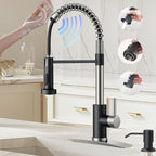 Smart Touch On Kitchen Faucet, 3 Modes Pull Down Sprayer, Sensor Activated, Ceramic Disc Valve, 360-Degree Rotation, 1 or 3 Hole Deck Plate. 10-Year Warranty. (KW-62NR, Brushed Nickel/Black)