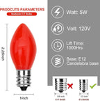 Abeja C7 Red Replacement Bulbs, 25 Pack C7 Red Replacement Bulbs, 5W Vintage Ceramic Bulbs for Outdoor Indoor Patio Christmas Decoration-E12 Candelabra Base