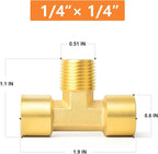 GASHER 2PCS Metals Brass Pipe Fitting Barstock Male Branch Tee T Adapter 1/4" Female x 1/4" NPT Female x 1/4" NPT Male