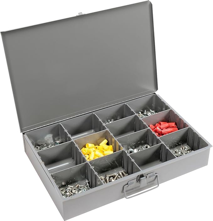 Global Industrial Durham Steel Compartment Box Rack with 4 Adjustable Divider Compartment Boxes, 20 x 15-3/4 x 15