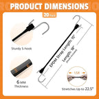 15" Rubber Bungee Cords with Hooks, 100% EPDM Bungee Cord with 150% Max Stretch, Heavy Duty Bungee Straps for Securing Tarps, Canvases, Cargo, Motorcycle, Weatherproof, Pack of 20