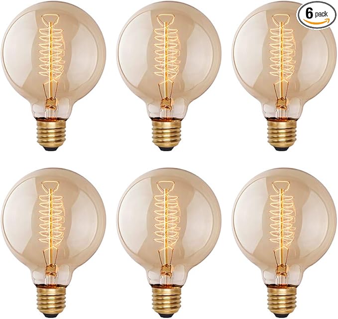 Edison Incandescent Light Bulbs 60 Watt, G25(G80) Vintage Light Large Bulb, 6-Pack Globe Bulbs 2100K Warm White, E26 Medium Base Dimmable, 240 Lumens Filament, Vanity Light Bulbs for Bathroom