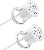 3 inch Desktop Power Grommet USB C,20W Fast Charging Station,Furniture Recessed Power Strip,2 Outlets,3 USB Ports,Flush-Mount for Desktop, Workspace Essential Desk Outlet,2 Pack (White)