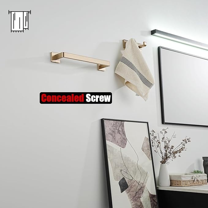 JQK Champagne Bronze Towel Bar, 12 Inch 304 Stainless Steel Thicken 0.8mm Towel Rack Bathroom, Towel Holder Wall Mount, Total Length 14.41 Inch, TB250L12-CB