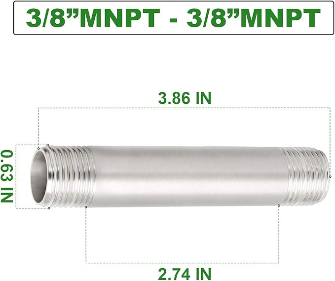 TAISHER 4PCS Stainless Steel Pipe Fittings, 3/8" NPT x 3/8" NPT Male Threaded, 4" Length Nipple Cast Pipe