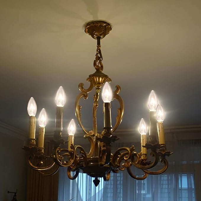 12-Pack 40W 110V Incandescent Candle Light Bulbs Dimmable Chandelier Light Bulbs, E12 B10 Clear Candelabra Base Bulbs for Pendants or Outdoor, Ceiling Fan, Fireplace, Wall Sconces