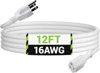 BN-LINK 12ft Outdoor Extension Cord, 3-Prong, 16 Gauge General Purpose Power Cord, Grounded Plug, White, for Landscaping & Holiday Decorations, Home & Office, 13A ETL