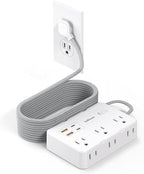 Surge Protector Power Strip, 15 Ft Cord Ultra Thin Flat Extension Cord with 6 Outlets 4 USB Ports(2 USB C), 1050J Flat Plug Power Strip for College Dorm Room Essentials