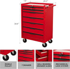 7-Drawer Rolling Tool Chest w/Drawers & Lock, Tool Storage Cabinet with Lockable Wheels, Top Cushion & Drawer Liners, Tool Organizer Box for Garage, Warehouse & Repair Sho