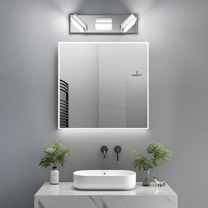 Modern LED Bathroom Lights Fixtures(3-Light),Metal Chrome Acrylic Wall Lighting,Vanity Lights for Bathroom Over Mirror(6000k 16In