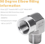 90 Degree Street Elbow - 1/2" NPT Male to 1/2" NPT Female Stainless Steel 304 Heavy Duty Forged Barstock Street Elbow Adapter Pipe Fitting (pack of 2)