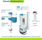 2-Inch Top Dual Flush Valve Repair Kit for One Piece Toilet (10"-13" Tank Height) - Fits 2.44"-2.83" Drain Holes | Includes 2-Inch Flush Valve, 2.2" Thread Push Button, Fill Valve