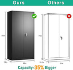 Black Metal Storage Cabinet with Door, Locking Steel Cabinet with 4 Adjuestable Shelves, Tall Lockable Garage Tool Storage Cabinet for Home, Office, Pantry, Assembly Required