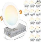 LVWIT 12 Pack Recessed Lighting 6 Inch with Junction Box, Ultra-Thin Dimmable 1200LM 2700K-5000K Wafer Downlight, Canless Smooth Trim LED Ceiling Light with ETL,FCC&IC