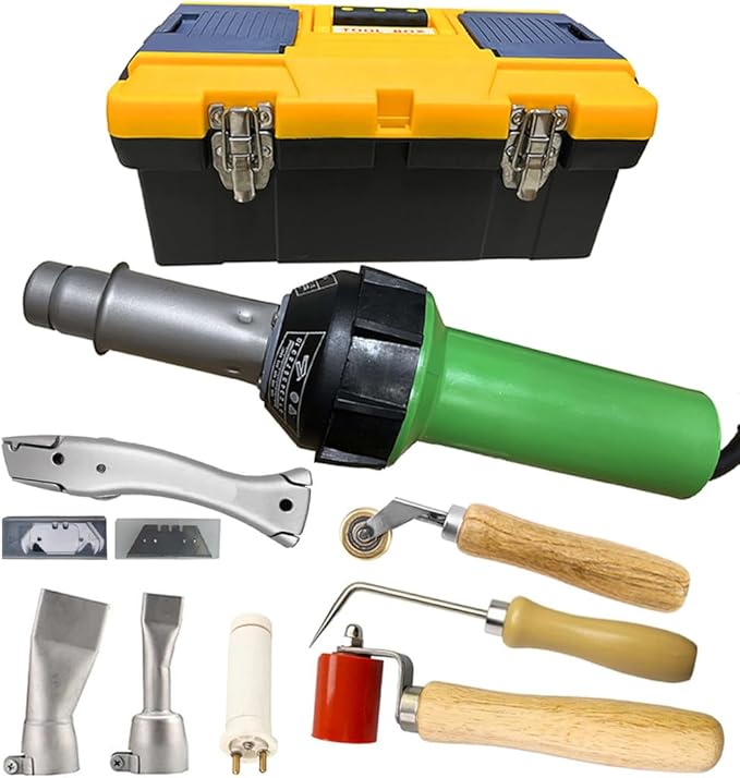 1600W Hot Air Plastic Welder Gun, Flooring Tool Set Handheld Torch Welder Pistol Vinyl PVC TPO Welding Heat Gun Roofing Flooring Welding Repair Tool Set with Seam Tester Prob, Various Welding Nozzles