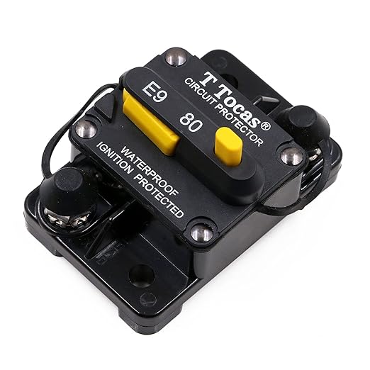 T3 Surface-Mount 80 Amp Circuit Breaker with Manual Reset Switch Button, 12V - 48V DC, Waterproof 80A