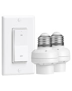 Remote Control Light Bulb Socket, Decorator Rocker Wall Switch, 200FT Range Wireless Light Switch for Pull Chain Light Fixture, E26 E27 Base, No Wiring Needed (1 Wall Switch and 2 Sockets)