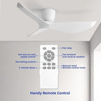 52-Inch White Ceiling Fan Without Light, Modern Low-Profile Flush Mount Fan with Remote, 6-Speed Reversible Quiet DC Motor,for Patio, Living Room, Bedroom (No Light)