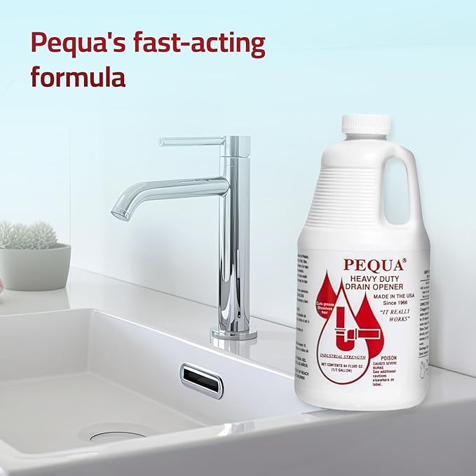 PEQUA INDUSTRIES 64 oz Pequa Heavy Duty Drain Opener - Powerful, Non-Acid, Fast-Acting Formula, Safe for All Pipes, Industrial strength Drain Cleaner for Sinks, Tubs, Septic Tanks (Pack of 2)