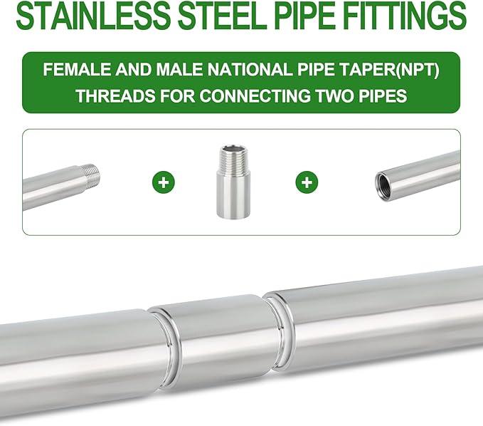 TAISHER 4PCS Stainless Steel Pipe Fittings, 3/8" NPT Male x 3/8" NPT Female Threaded, 2" Length Nipple Cast Pipe