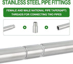 TAISHER 4PCS Stainless Steel Pipe Fittings, 3/8" NPT Male x 3/8" NPT Female Threaded, 2" Length Nipple Cast Pipe