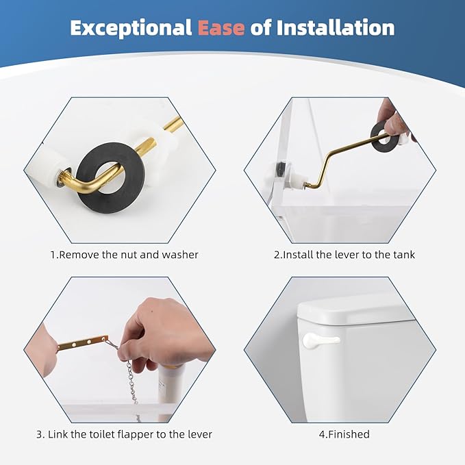 iFealClear Universal Metal Toilet Tank Flush Lever Replacement, Side/Angle Mount Toilet Handle Replacement Kit, Solid Brass Toilet Trip Lever Fits Most Toilets, Stainless Steel Chain, White