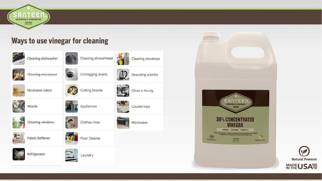 Santeen 30% Concentrated Cleaning Vinegar - 2X1 Gallon Jugs | Indoor & Outdoor | Extra-Strength