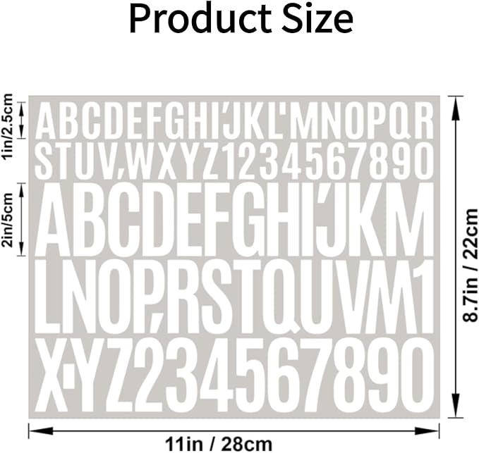 10 Sheets 780 Pcs Vinyl Letter & Number Stickers - Waterproof, Self-Adhesive Alphabet for Mailbox, Door, Window, Cars, Boats, Address (White, 1in&2in)
