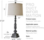 Oneach 27.75" Vintage Farmhouse USB A+C Table Lamps Set of 2 for Living Room Traditional Bedside Lamps for Bedroom Office Mid Century Table Lamp Antique Grey Accent Rustic Lamps for End Table