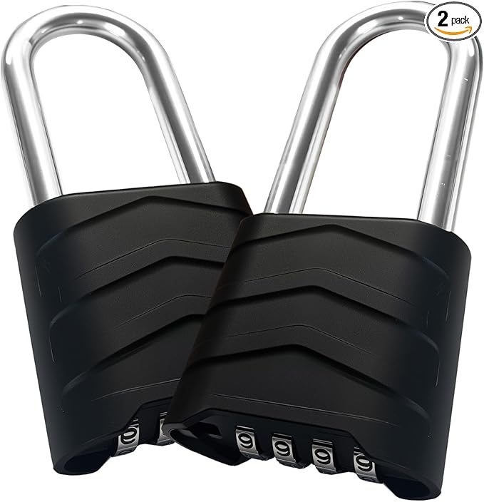 SEPOX 2PCS Large Combination Padlock, 2-5/8" Extra Long Shackle, Outdoor Combo Lock 2.2" 55mm Aluminum Body, Weatherproof, Ressetable 4Digital, Uncuttable Shackle, for Home, School, Gate, Garden