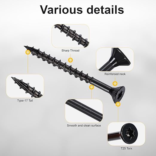 Wood Screws #8 x 2’’, T25 Star Torx Drive Flat Head Deck Screws, Black, 127Pcs (1lb)