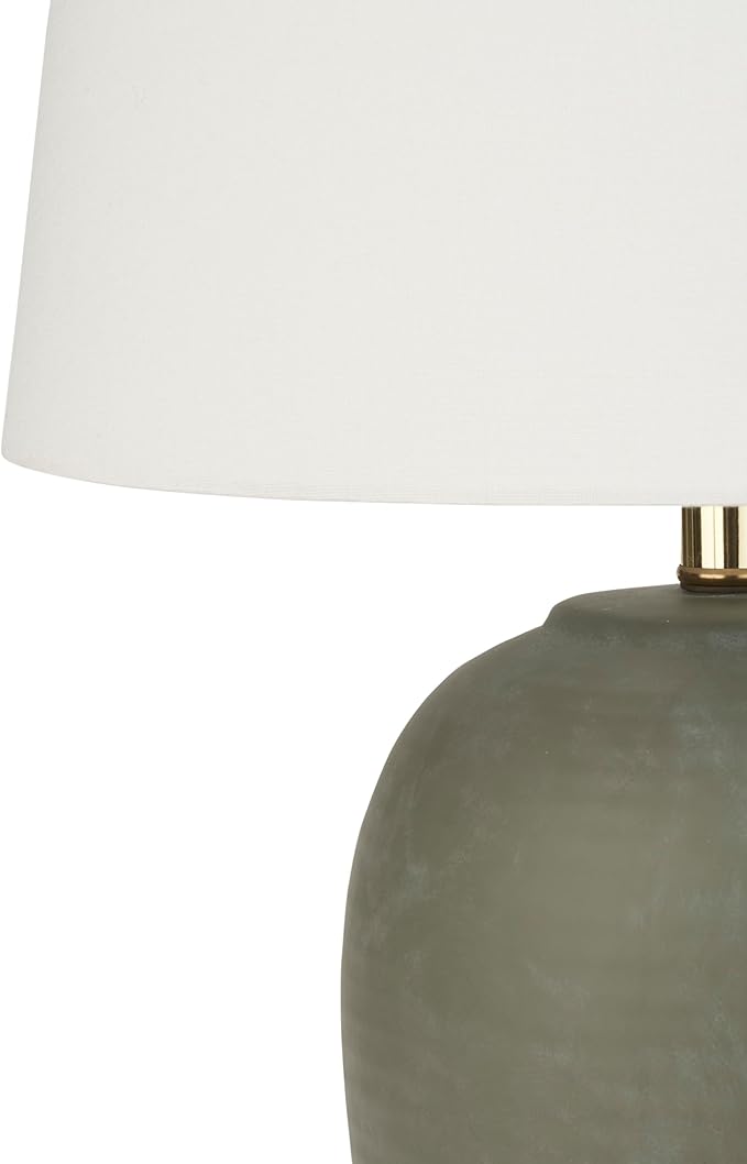 Nourison Home 23" Olive Green Ceramic Pot Table Lamp for Bedroom, Living Room, Dining Office, with White Tapered Drum Shade