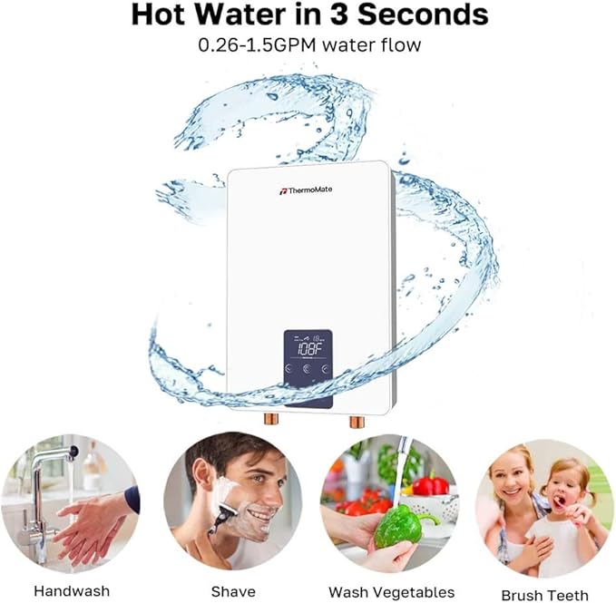 Tankless Water Heater Electric for Sink Faucet, ThermoMate 6000W 240V Point of Use Mini Instant Hot Water Heater CSA Certified with Self-modulating, 1.07GPM at 35°F Rise