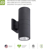 ASD 2 Light Dusk to Dawn Outdoor Wall Light Fixture | 120W E26 Bulb Socket 120V ETL Cylinder Up Down Lights | LED/CFL/Incandescent Bulb Exterior Wall Sconce | Front Door, Porch, Patio | Black, 6 Pack