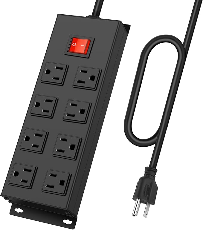 HHSOET Metal Magnetic Power Strip, 8 Outlet Mountable Socket, Wall Mount Heavy Duty Surge Protector, Catering for Your Every Need, Gaming Table Outlet with 3 FT Power Cord.(Black)