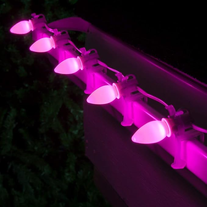 Wintergreen Lighting 25 Pack OptiCore C7 Pink Smooth Finish LED Christmas Light Bulbs, Heavy Duty E12 Base Outdoor Christmas Lights Replacement Bulbs, Valentine’s Day Lights