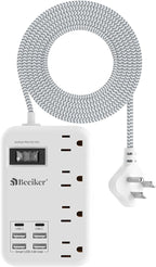 6 USB(2 USB C) Surge Protector Power Strip- 5Ft Travel Power Strip with 4.8A USB Charging Station and 4 Extendable Outlet, 13A Flat Plug Braided Extension Cord with Wall Mount for Travel Office Dorm