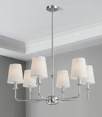 Modern 6 Light Chrome Chandelier with White Fabric Shades Elegant Ceiling Light,Farmhouse & Industrial Pendant Chandelier for Dining Room Living Room Bedroom,E12 Base