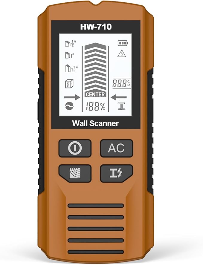 Stud Finder Wall Scanner 5-in-1 Upgraded Chip FOGZUVR - Wall Detector Detect Wood/Metal/AC Wire/Pipe, Wire finder LCD Display & Audio Alarm for Edge/Center Precision, Maple Brown(Without 9V Batteries)