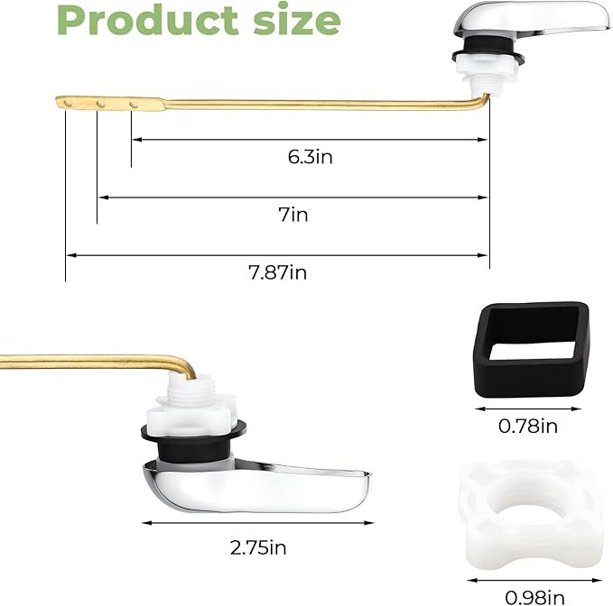 Universal Metal Front Mount Toilet Handle Replacement Kit, Brass Toilet Flush Tank Lever for Most Toilets, Chrome