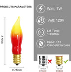 Abeja 12 Pack Flame Lights Bulb, Red &Yellow Flame Shaped Bulb for Candle Lamps, Outdoor C18 String Light, C7/E12 Candelabra Base Night Light Bulbs, 7 Watt, 120 Volt- Red/Yellow