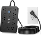 20 FT Flat Plug Surge Protector Power Strip,11 Multiple AC Outlets with 6 USB Ports (2 USB C), 20 Feet Extension Cord, 1250W/10A, One Touch Switch Button, 17 in 1 Compact powerstrip