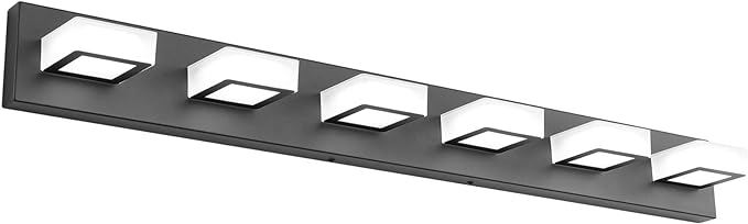 Ralbay Modern Black Vanity Lights Fixtures 6 Lights Acrylic Modern LED Matte Black Vanity Lights for Bathroom