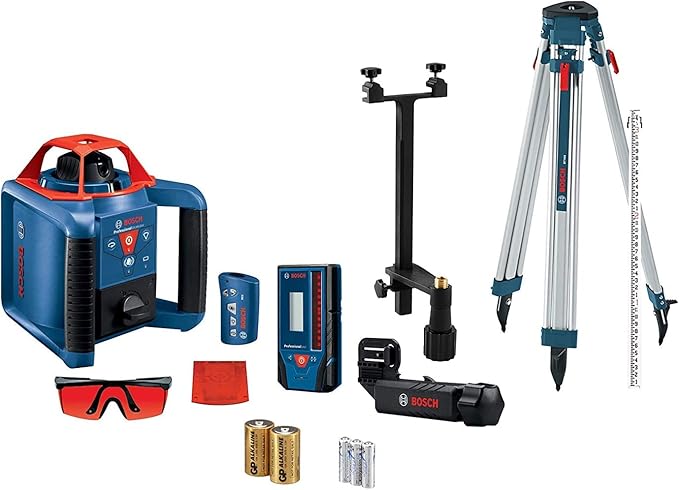 BOSCH GRL900-20HVK REVOLVE Self-Leveling Horizontal/Vertical Rotary Laser Kit, Includes Tripod, Grade Rod, Receiver, 2 D Batteries, Carrying Case, & Accessories