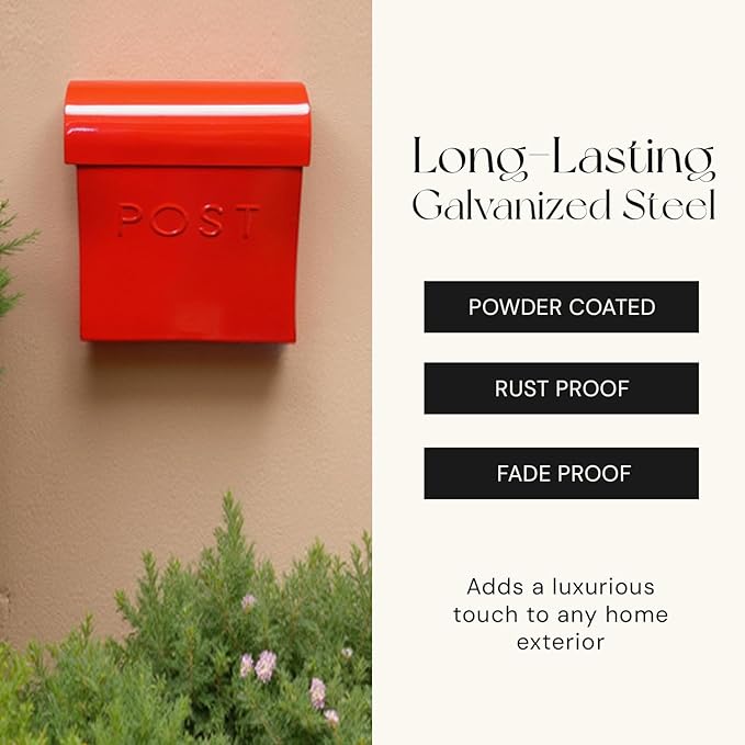 NACH Wall Mount Mailboxes for Outside, 11x4.5x12.5 in Red Mail Boxes for House Outside, Waterproof Mailbox - Vicki-Style Mail Box