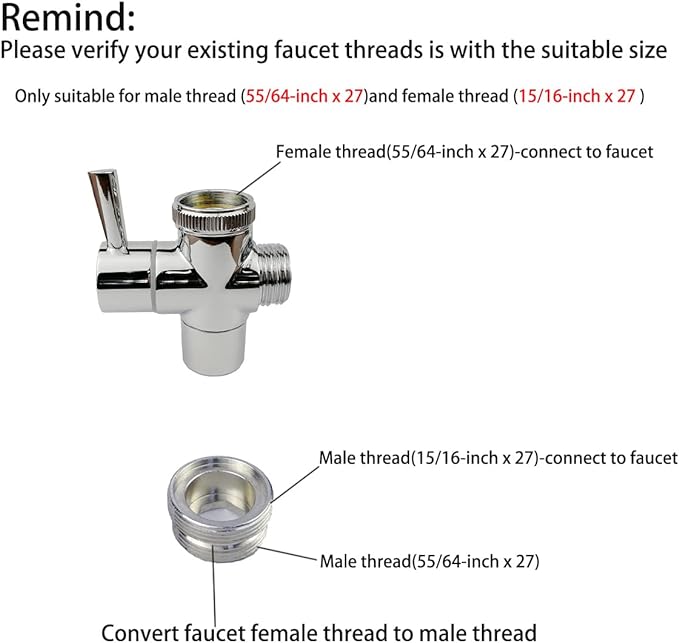 Brass Faucet Diverter Valve with Quick Connection, Faucet Diverter Valve From Sink To Garden Hose/Shower Hose, Washing Machine/Dishwasher,for Bathroom/Kitchen (chrome)