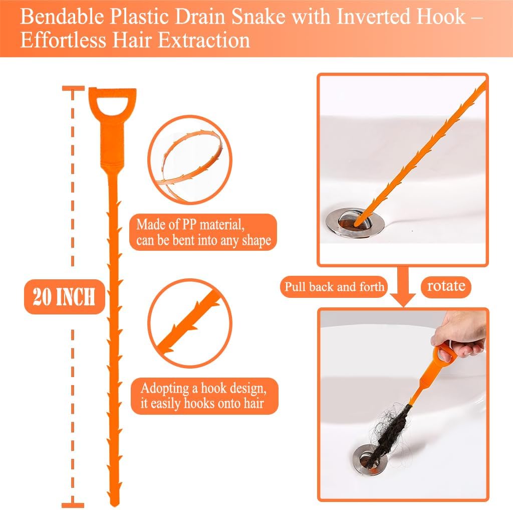 Drain Snake Auger, Plumbing Snake Drain Hair Clog Removal Tool, Heavy Duty Toilet Snake Auger, Sink Unclogger Drain Cleaner Tool for Bathroom Kitchen Tub Shower Drain Clog Remover with Gloves（33 Feet）